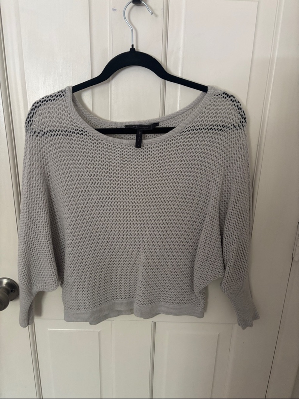 BCBGMaxAzria Light Gray Open-Weave Scoop Neck Sweater